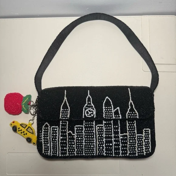 Black Beaded NYC Skyline Handbag (NWOT) - Picture 1 of 6